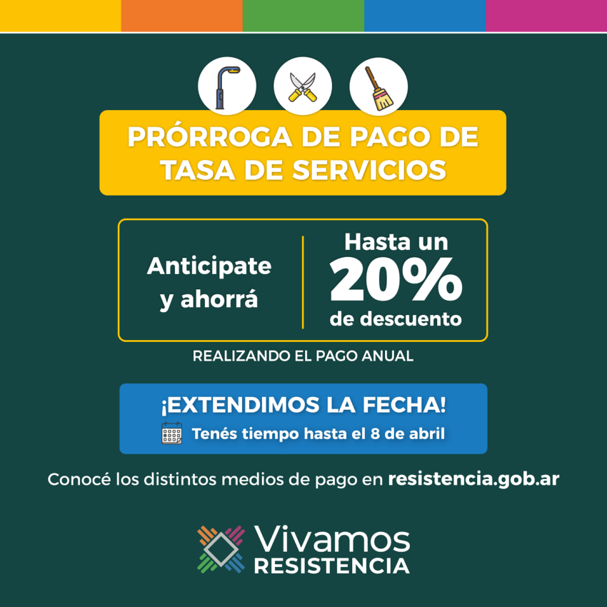 Se prorrogó hasta el 8 de abril el pago anual anticipado de tasa de servicios en Resistencia 38