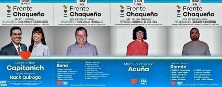 La boleta del Frente Chaqueño con Capitanich, Sena y Acuña. 