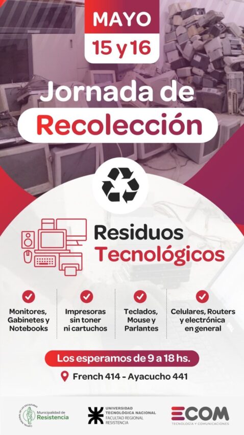 Ecom Chaco realizará una nueva jornada de recolección de residuos tecnológicos