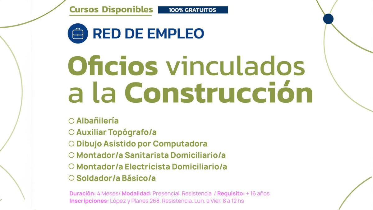 Abierta la inscripción a cursos gratuitos de oficios vinculados a la construcción, que iniciarán en agosto