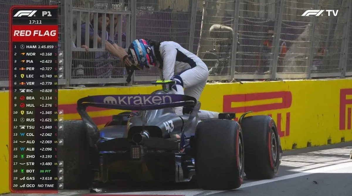 Franco Colapinto chocó su Williams contra el muro en la primera práctica del GP de Bakú