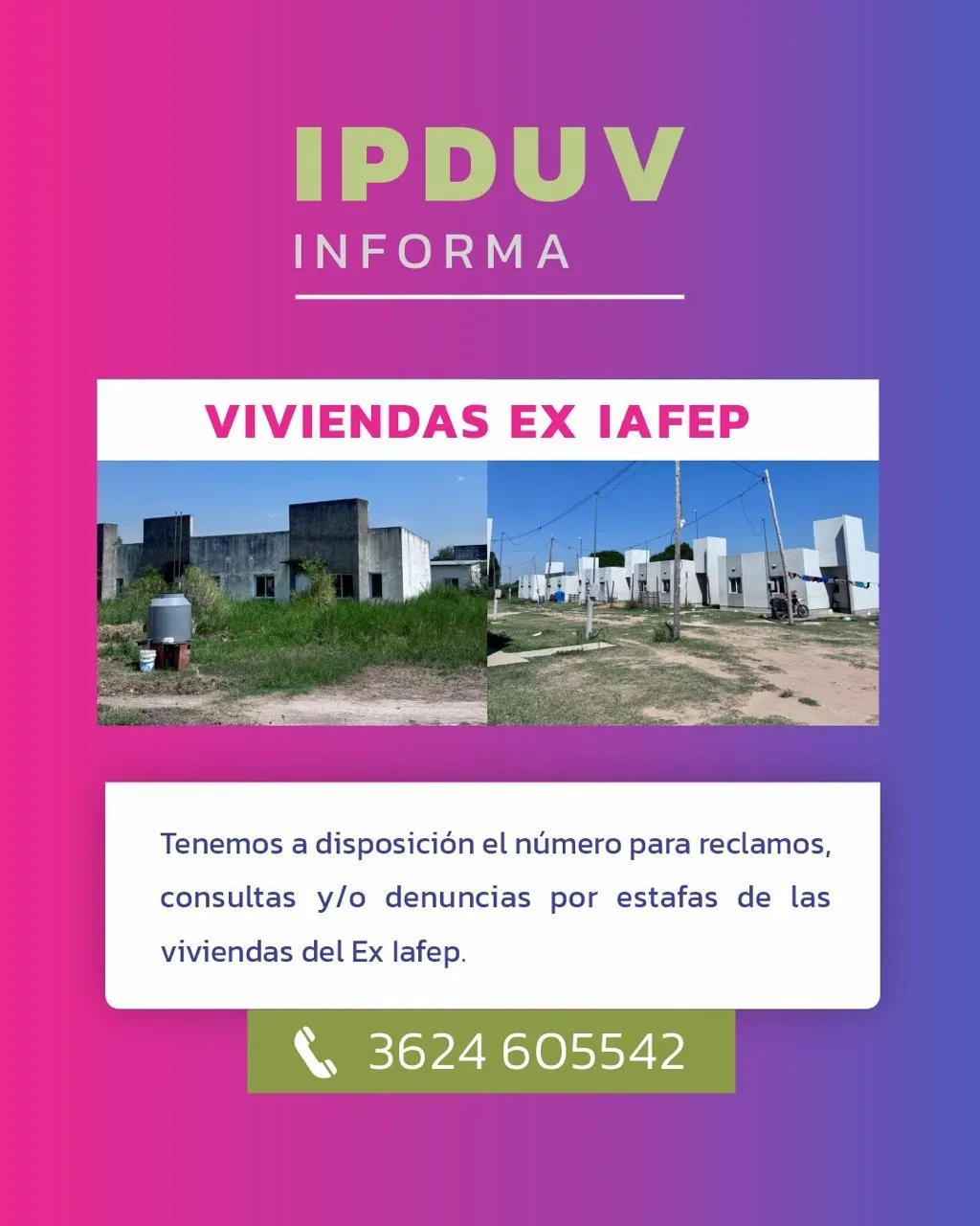 El IPDUV insta a denunciar situaciones irregulares de viviendas del del ex IAFEP